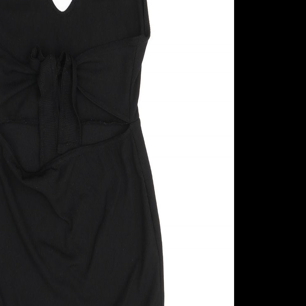PRETTYLITTLETHING Womens Black  Polyester Mini  Size 14  Halter Tie