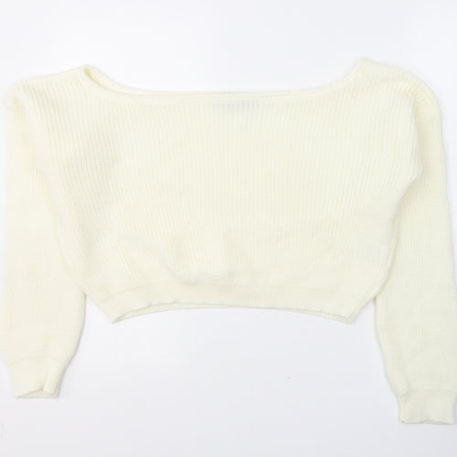 PRETTYLITTLETHING Womens White Boat Neck  Acrylic Pullover Jumper Size S