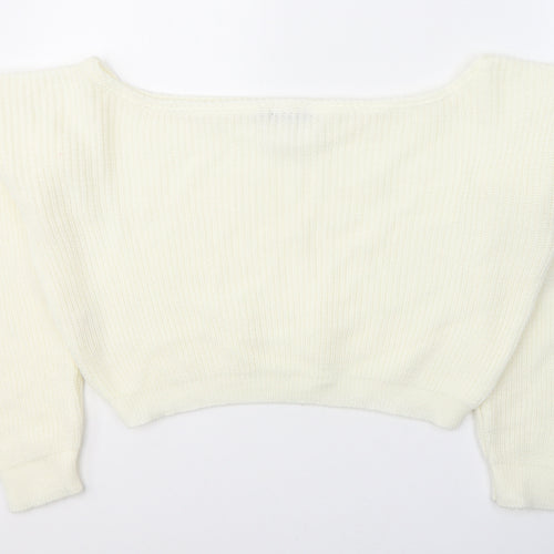 PRETTYLITTLETHING Womens White Boat Neck  Acrylic Pullover Jumper Size S