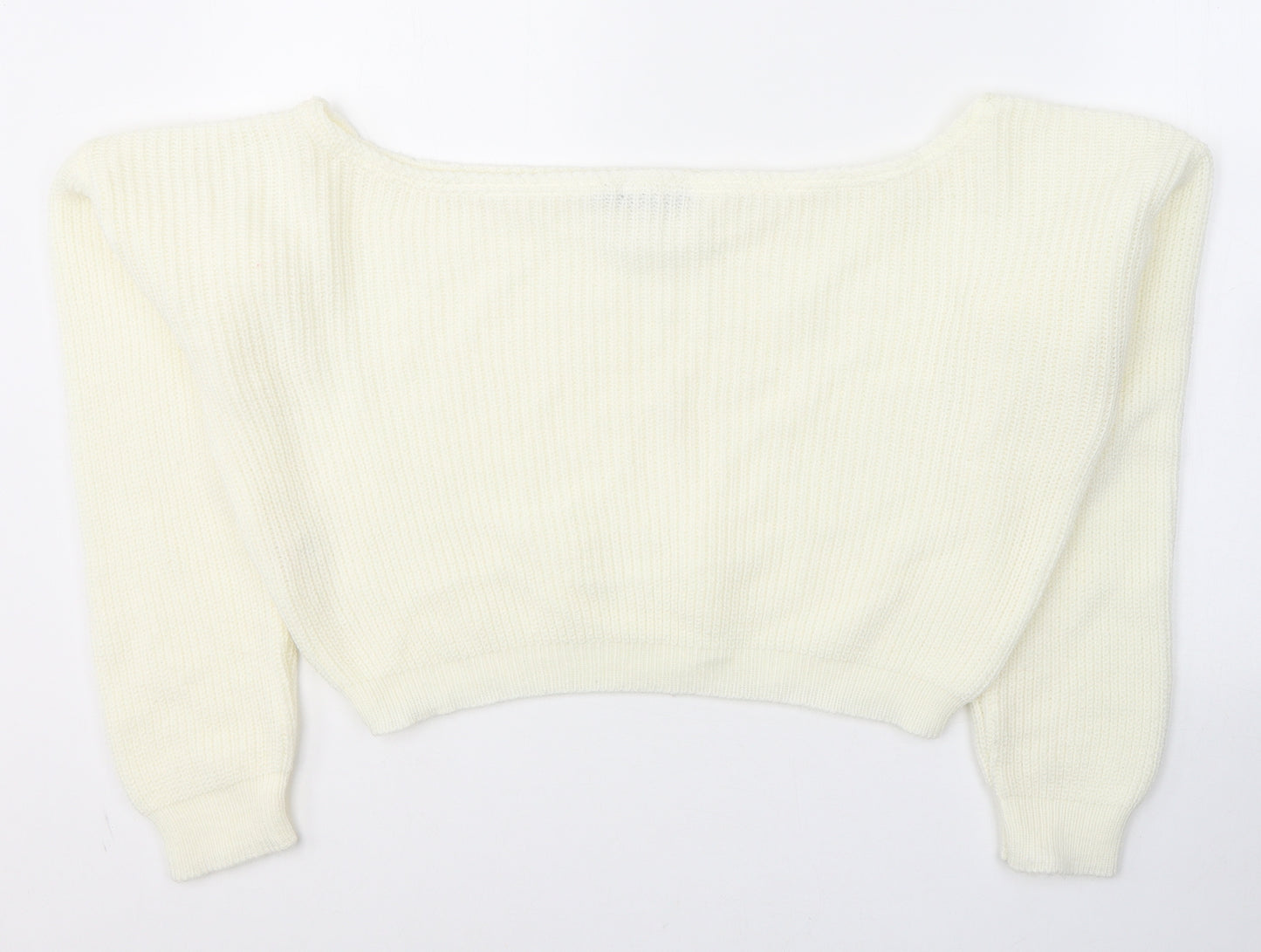 PRETTYLITTLETHING Womens White Boat Neck  Acrylic Pullover Jumper Size S