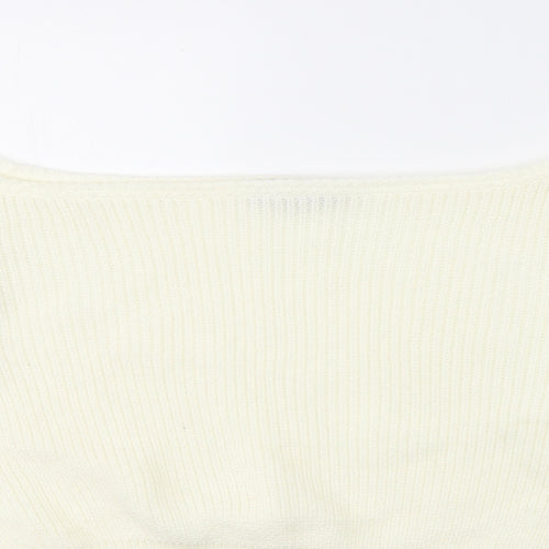 PRETTYLITTLETHING Womens White Boat Neck  Acrylic Pullover Jumper Size S
