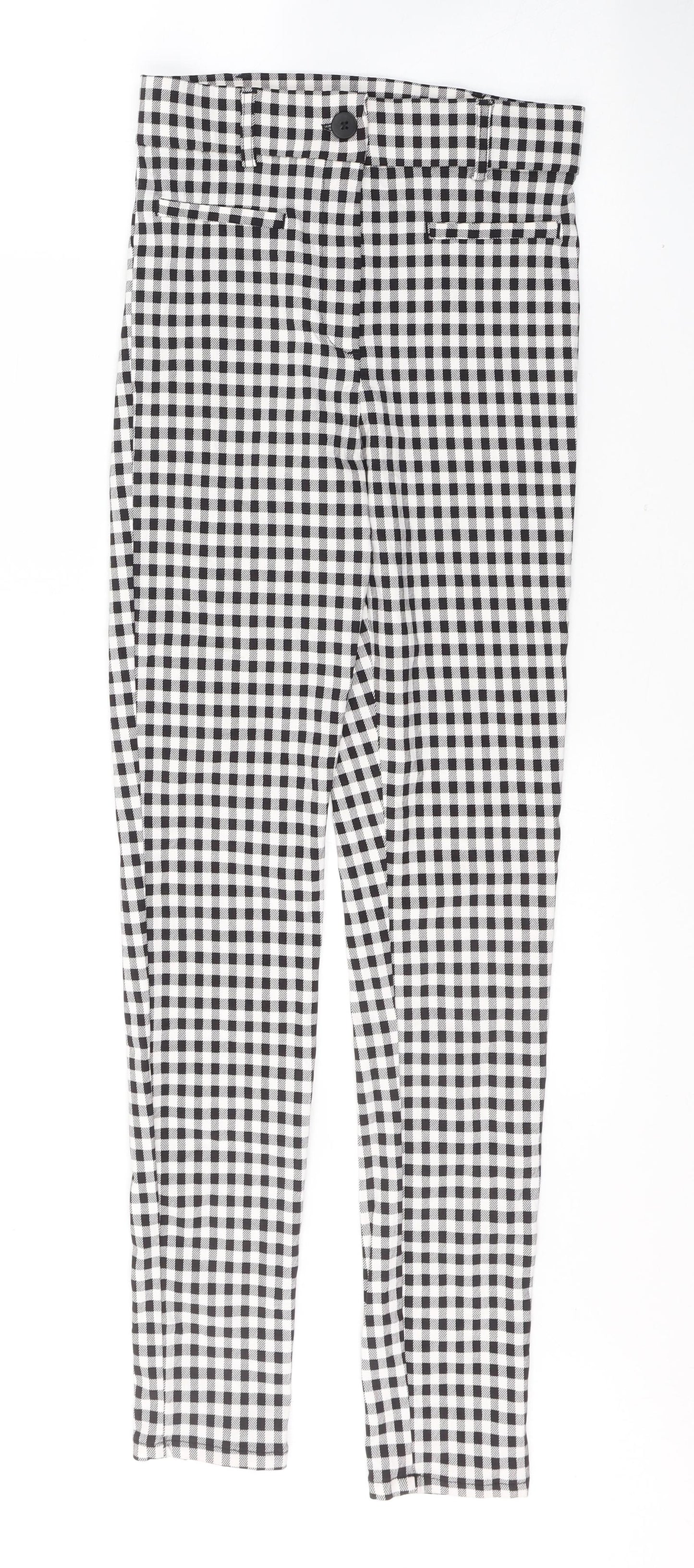 Primark Womens Black Plaid Viscose Jegging Trousers Size 8 L28.5 in Regular Button