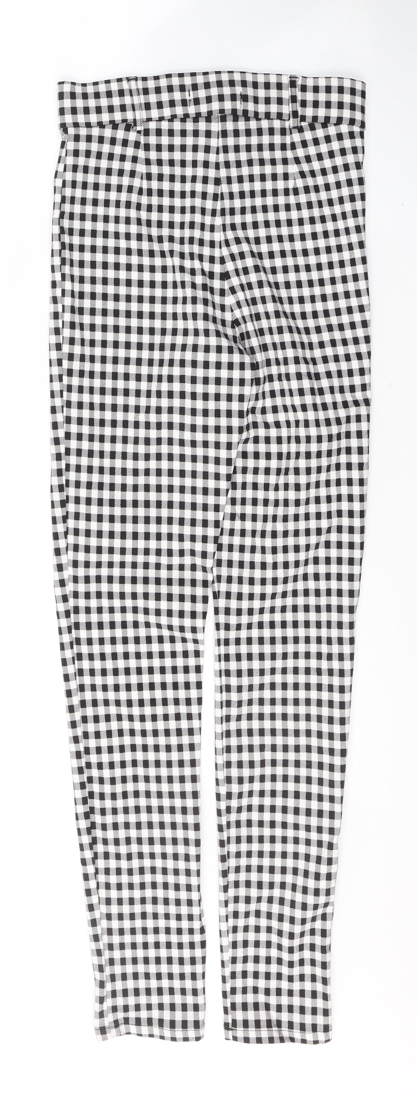 Primark Womens Black Plaid Viscose Jegging Trousers Size 8 L28.5 in Regular Button