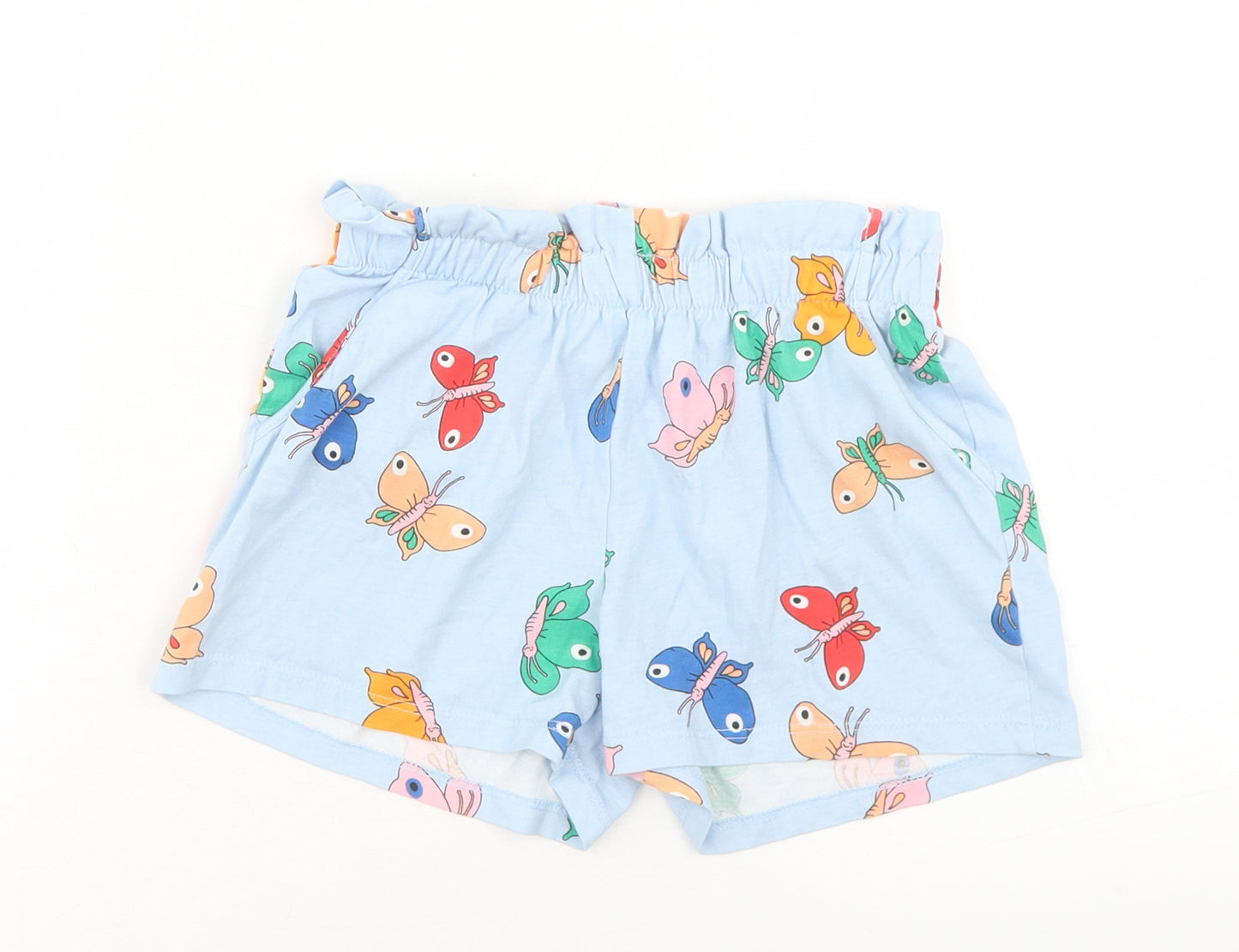 H&M Girls Blue Geometric Cotton Paperbag Shorts Size 5-6 Years  Regular  - Butterfly Print