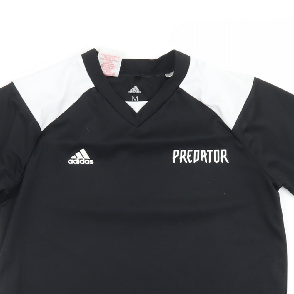 adidas Boys Black Colourblock PLA Fibre Basic T-Shirt Size M V-Neck  - Predator