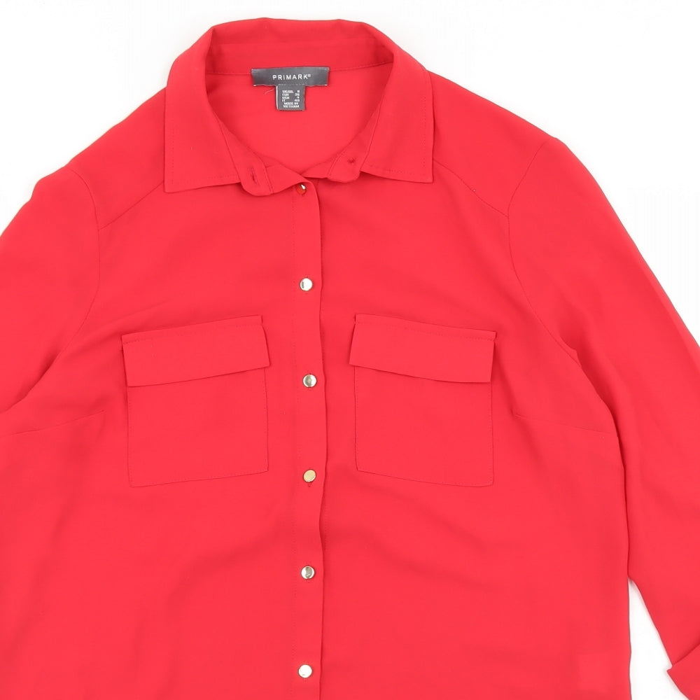 Primark Womens Red  Polyester Basic Blouse Size 8 Collared