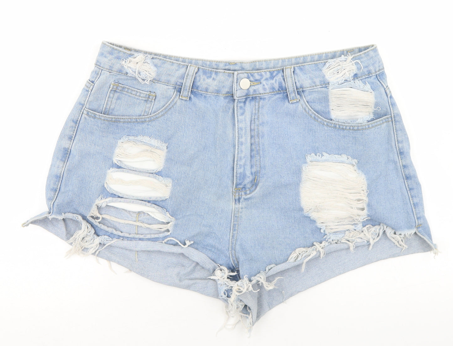 SheIn Womens Blue  Cotton Hot Pants Shorts Size 34 in  Regular Button - Distressed