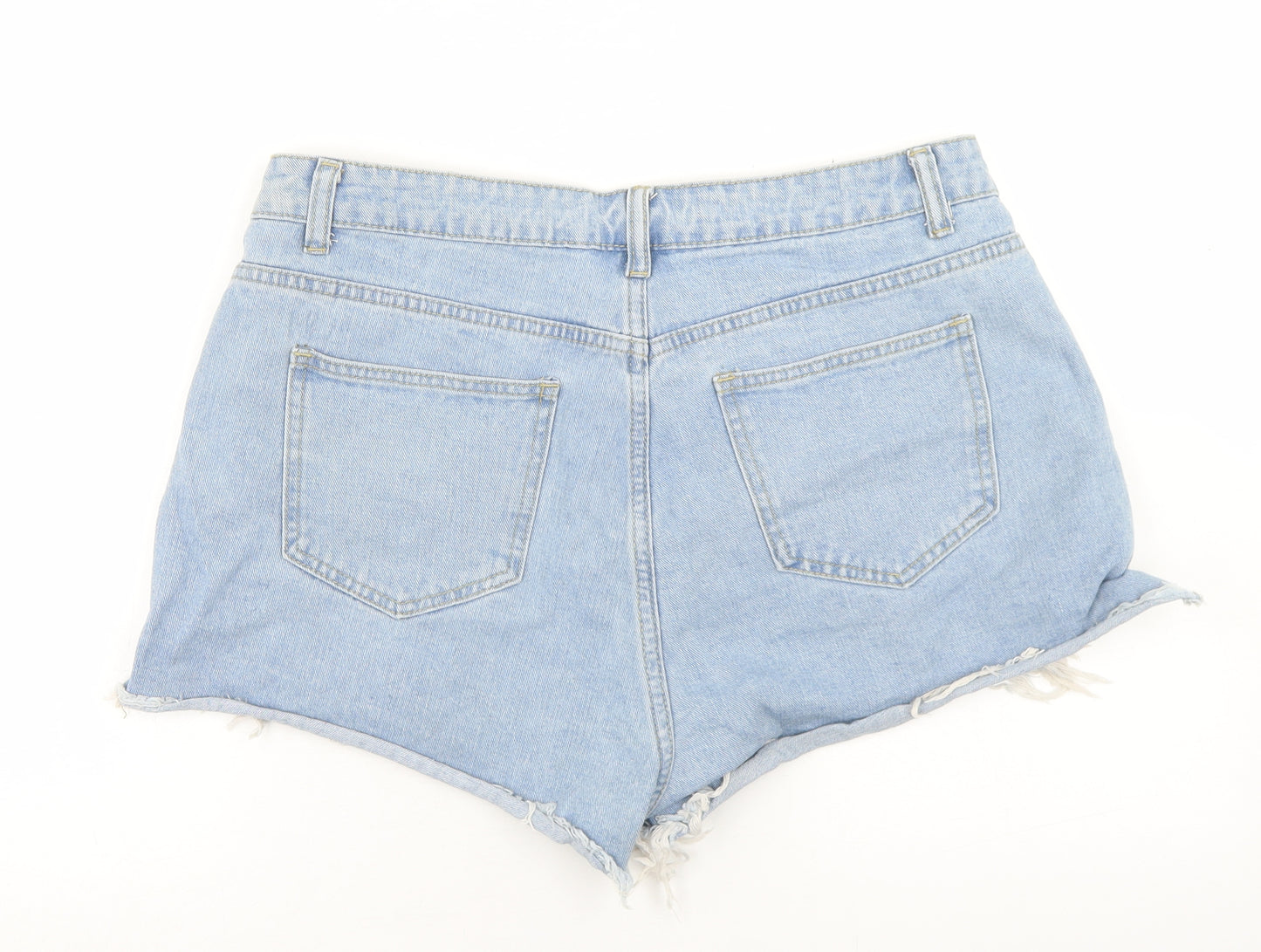 SheIn Womens Blue  Cotton Hot Pants Shorts Size 34 in  Regular Button - Distressed