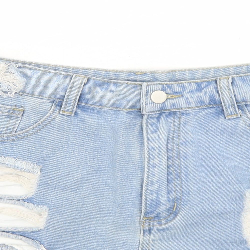 SheIn Womens Blue  Cotton Hot Pants Shorts Size 34 in  Regular Button - Distressed