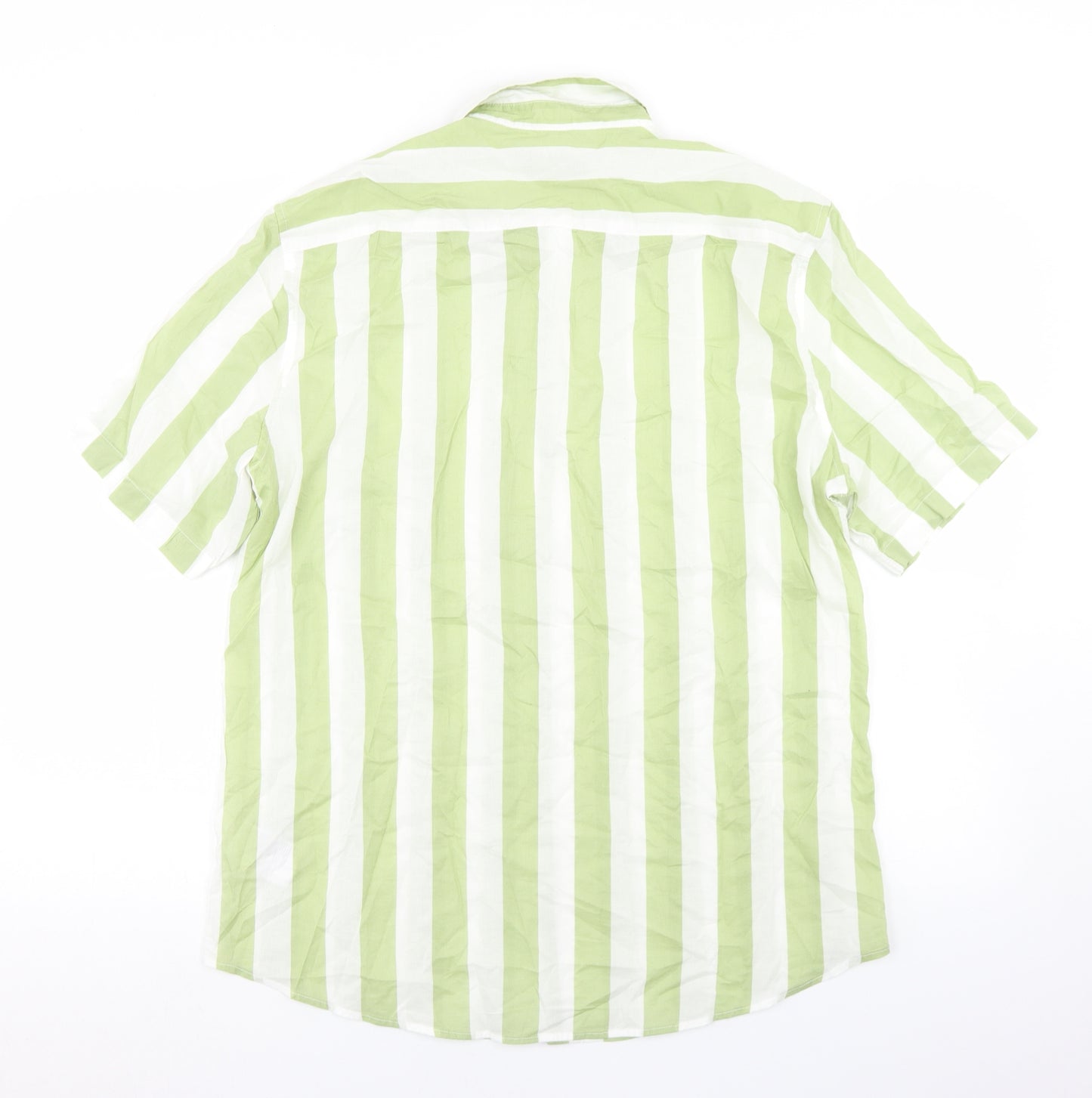 H&M Mens Green Striped Cotton  Button-Up Size M Collared Button