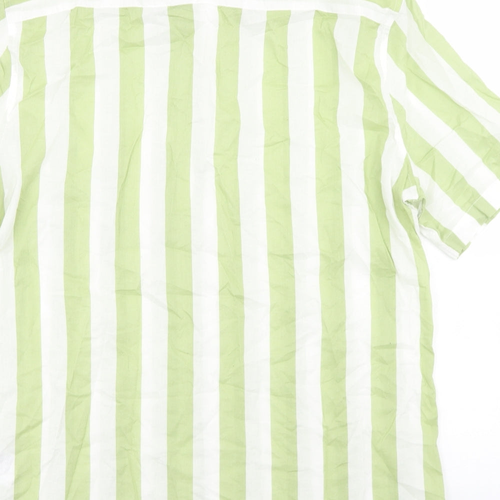 H&M Mens Green Striped Cotton  Button-Up Size M Collared Button