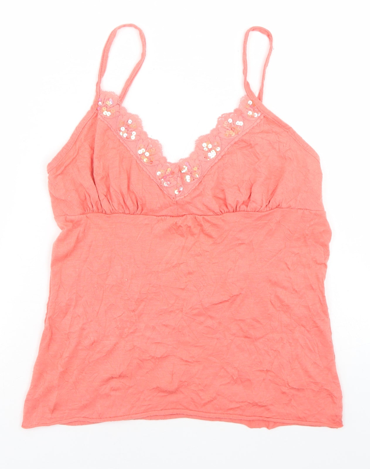Exhibit Womens Orange  Polyester Camisole T-Shirt Size M V-Neck