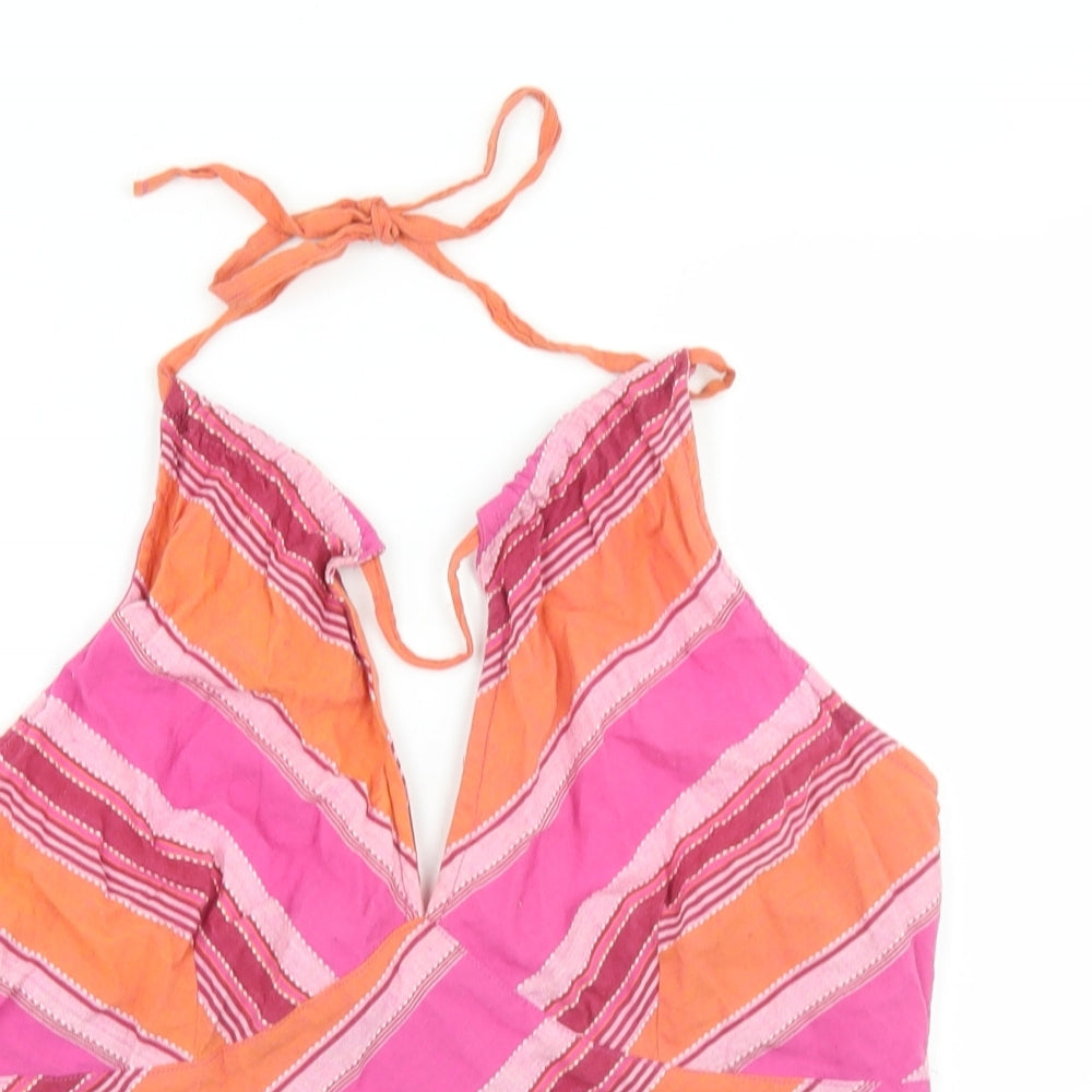 Bay Womens Pink Striped Cotton Basic Tank Size 14 Halter