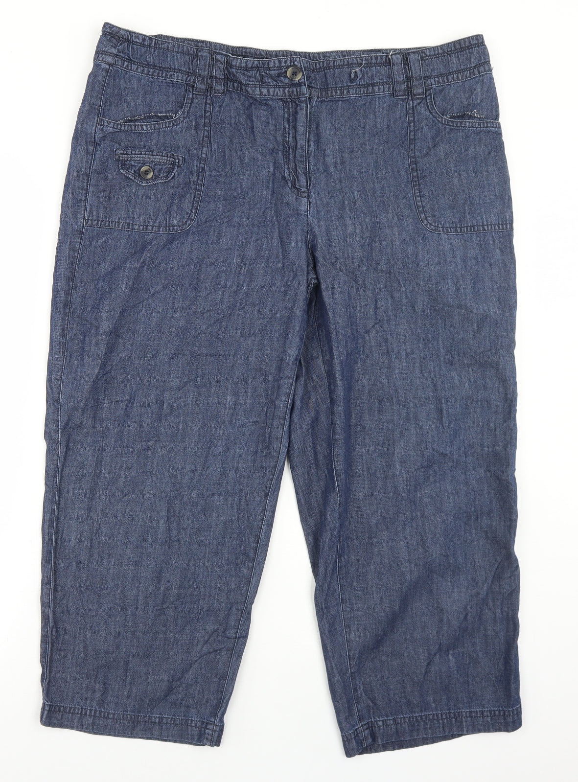 Debenhams Womens Blue  Cotton Cropped Jeans Size 16 L22 in Regular Button