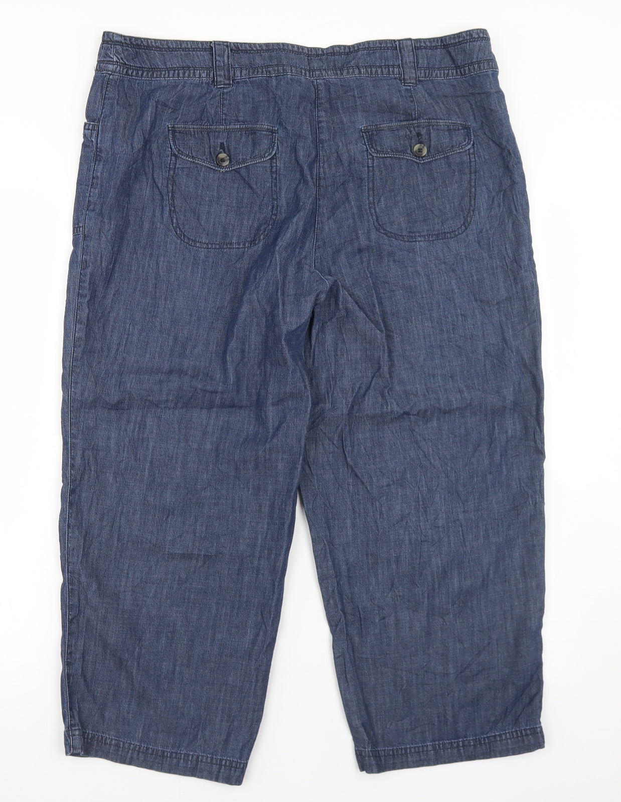 Debenhams Womens Blue  Cotton Cropped Jeans Size 16 L22 in Regular Button