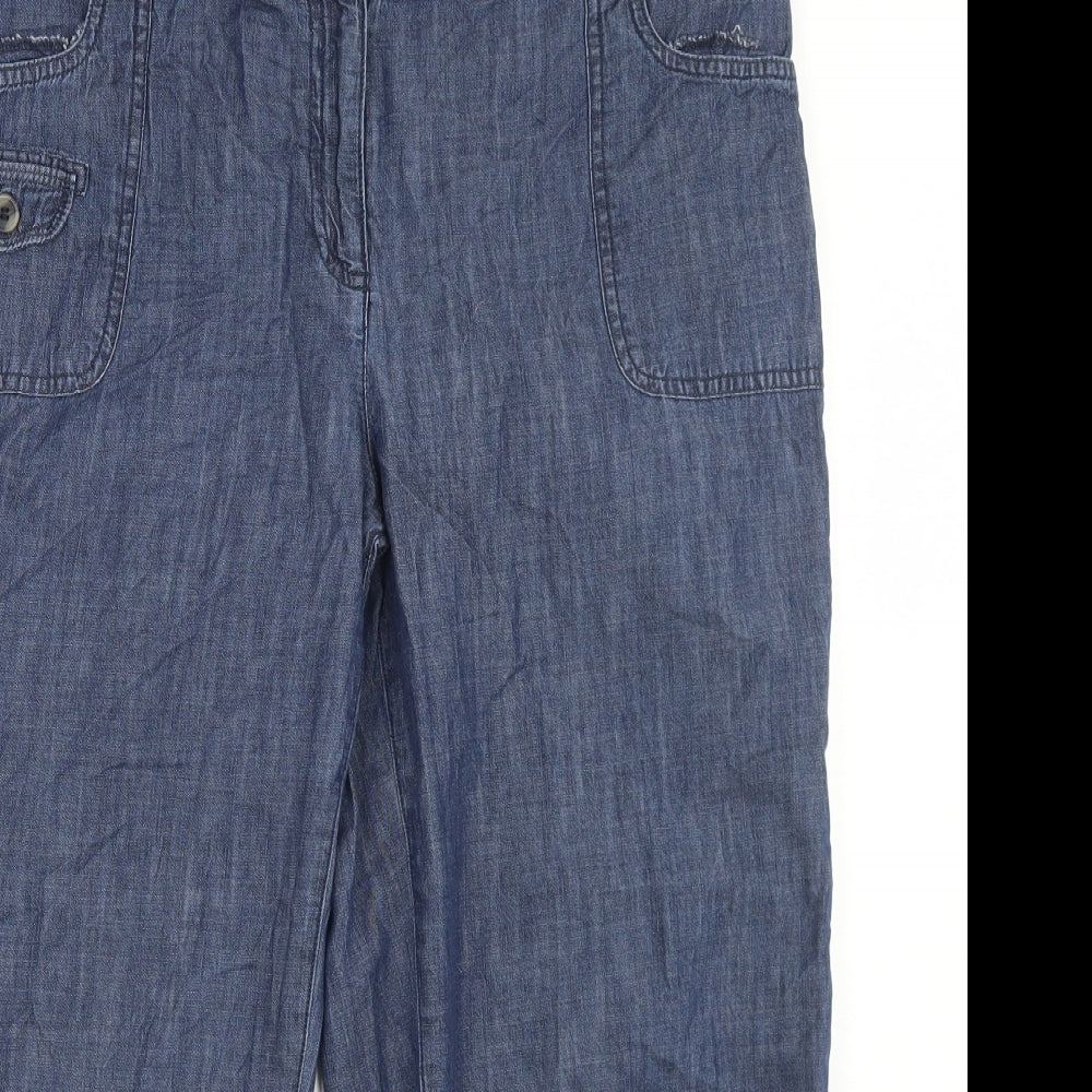 Debenhams Womens Blue  Cotton Cropped Jeans Size 16 L22 in Regular Button