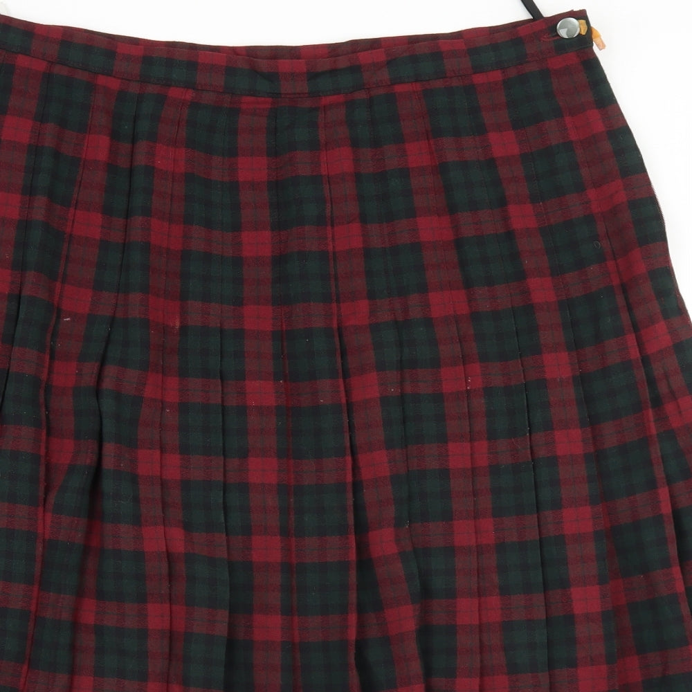 Marks and Spencer Womens Red Plaid Polyester Pleated Skirt Size 20   Zip