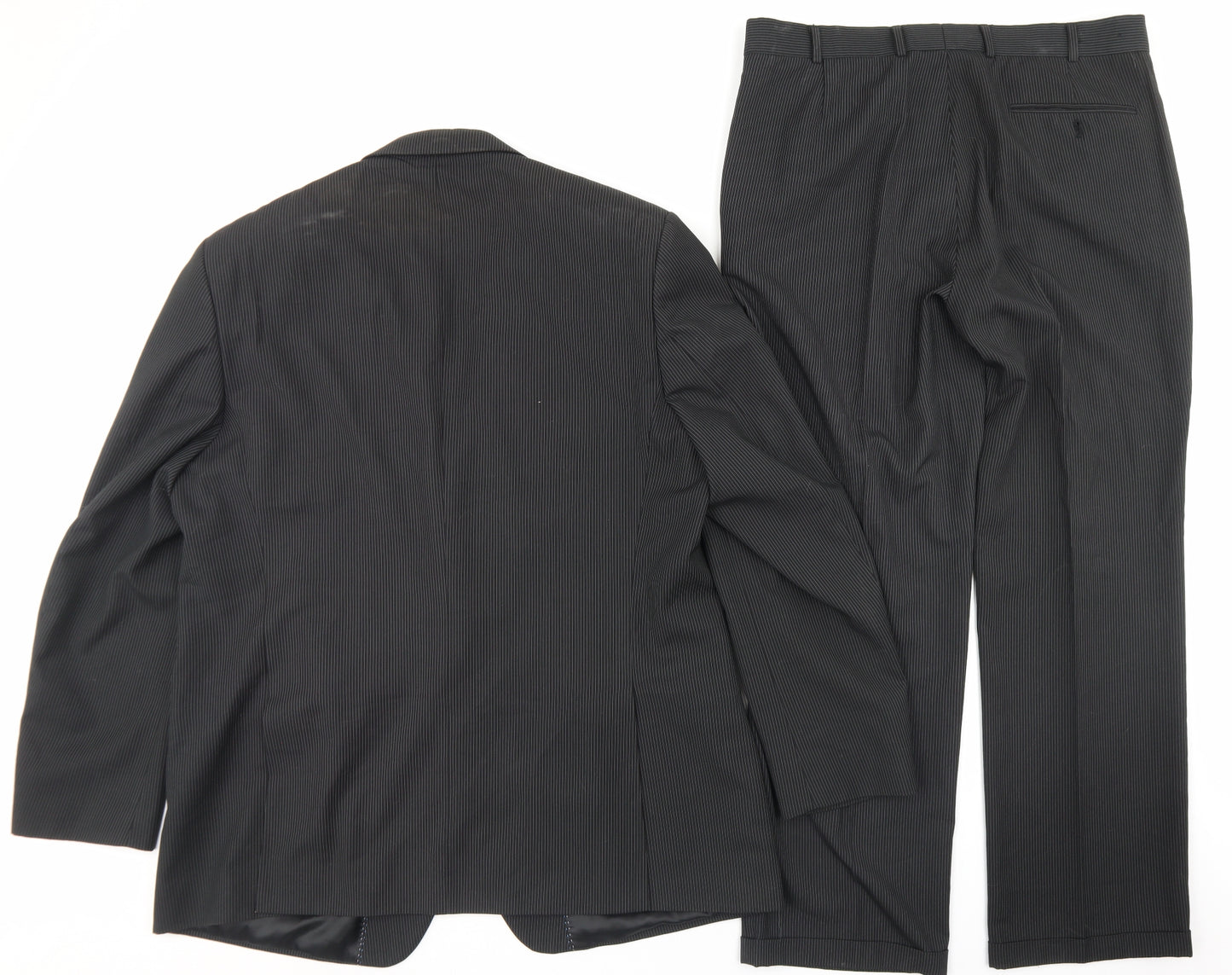 F&F Mens Black Striped Polyester 2 Piece Suit Size 46