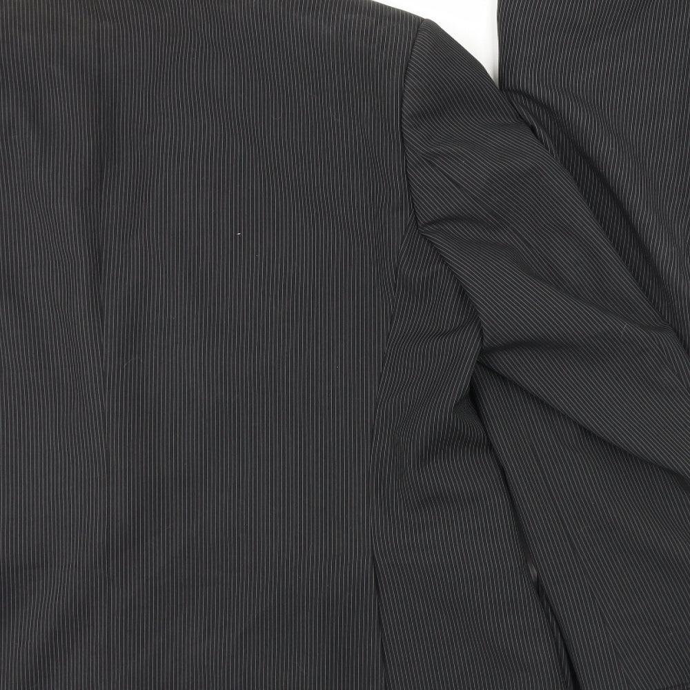 F&F Mens Black Striped Polyester 2 Piece Suit Size 46