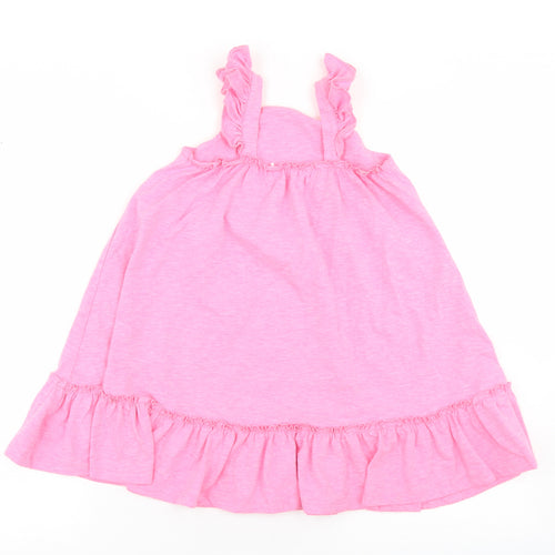 Mini Club Girls Pink  Cotton Trapeze & Swing  Size 4-5 Years  Square Neck  - Smock Dress