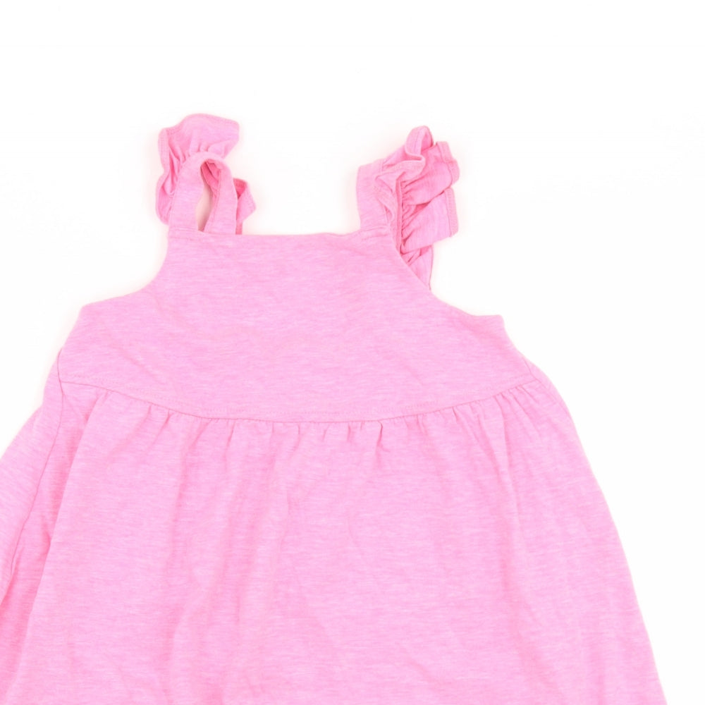 Mini Club Girls Pink  Cotton Trapeze & Swing  Size 4-5 Years  Square Neck  - Smock Dress