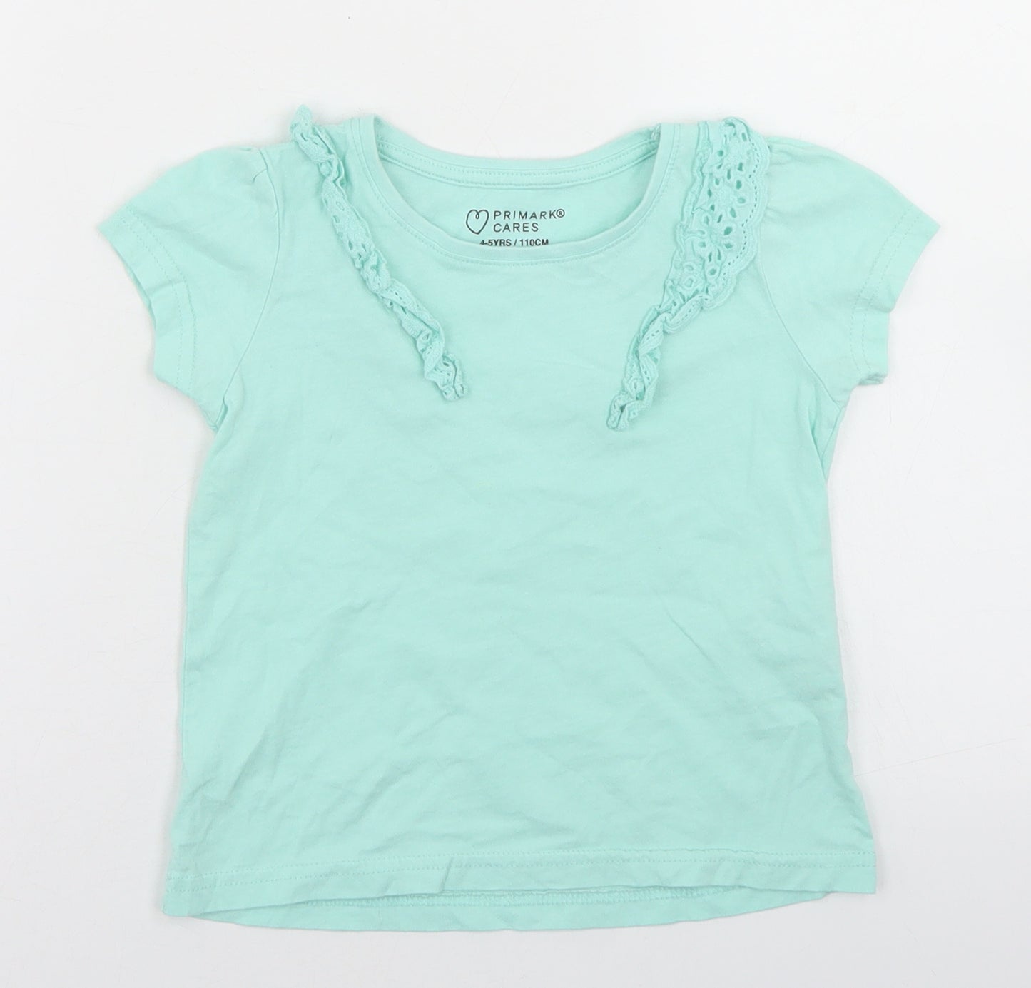 Primark Girls Blue  Cotton Basic T-Shirt Size 4-5 Years Crew Neck