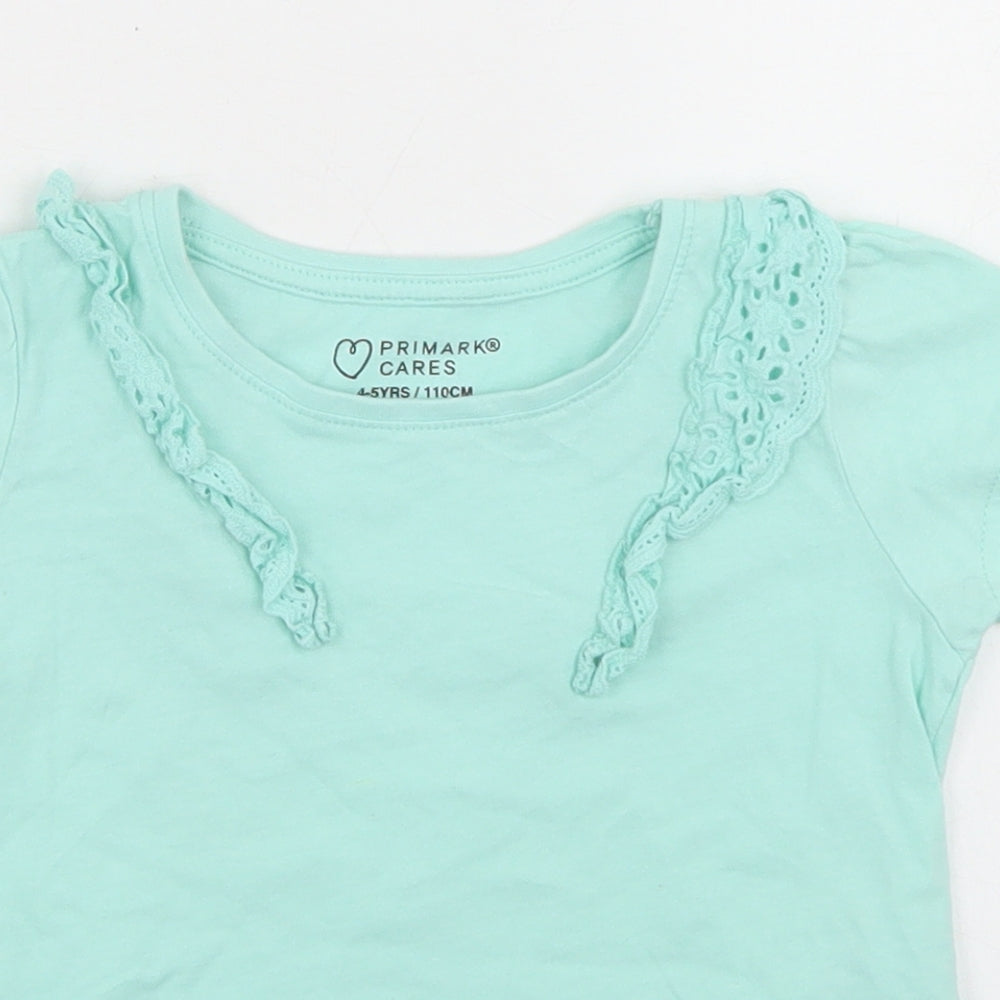 Primark Girls Blue  Cotton Basic T-Shirt Size 4-5 Years Crew Neck