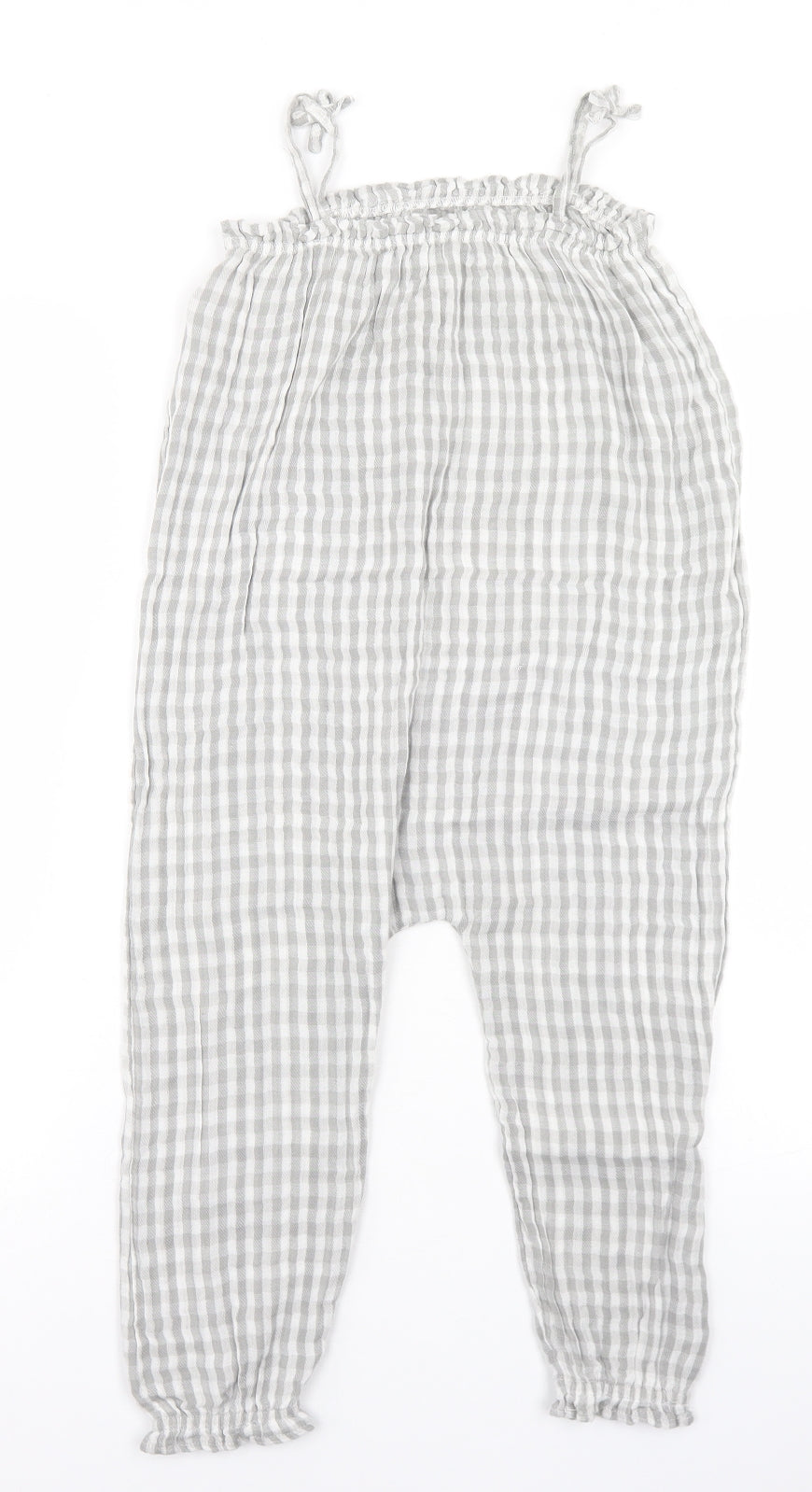 Mothercare Girls Grey Gingham Cotton Jumpsuit One-Piece Size 4-5 Years
