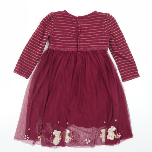JoJo Maman Bébé Girls Purple Striped Cotton Tutu Dress  Size 4-5 Years  Crew Neck Button - Christmas mice