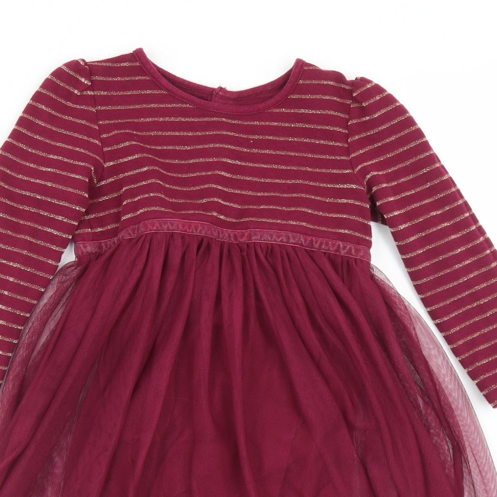 JoJo Maman Bébé Girls Purple Striped Cotton Tutu Dress  Size 4-5 Years  Crew Neck Button - Christmas mice