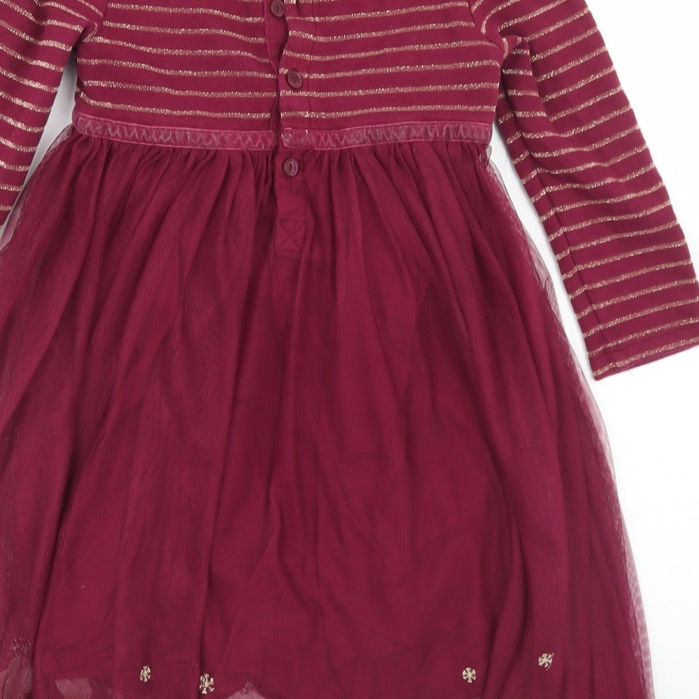 JoJo Maman Bébé Girls Purple Striped Cotton Tutu Dress  Size 4-5 Years  Crew Neck Button - Christmas mice