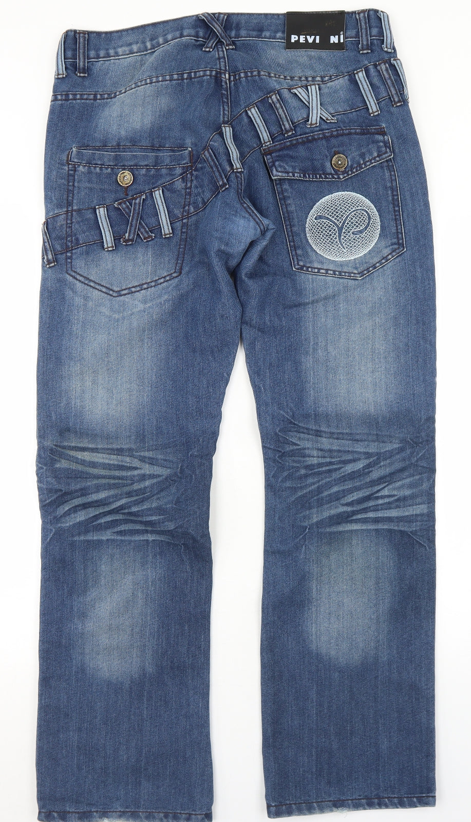 Peviani Mens Blue  Cotton Straight Jeans Size 34 in L31 in Regular Button