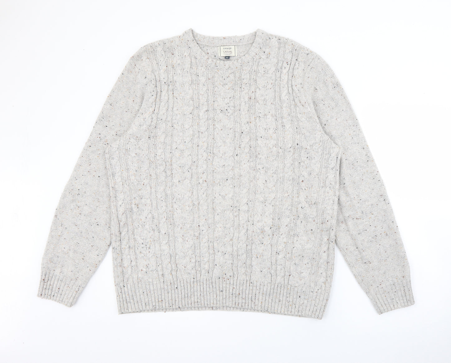 George Mens Grey Crew Neck  Acrylic Pullover Jumper Size L