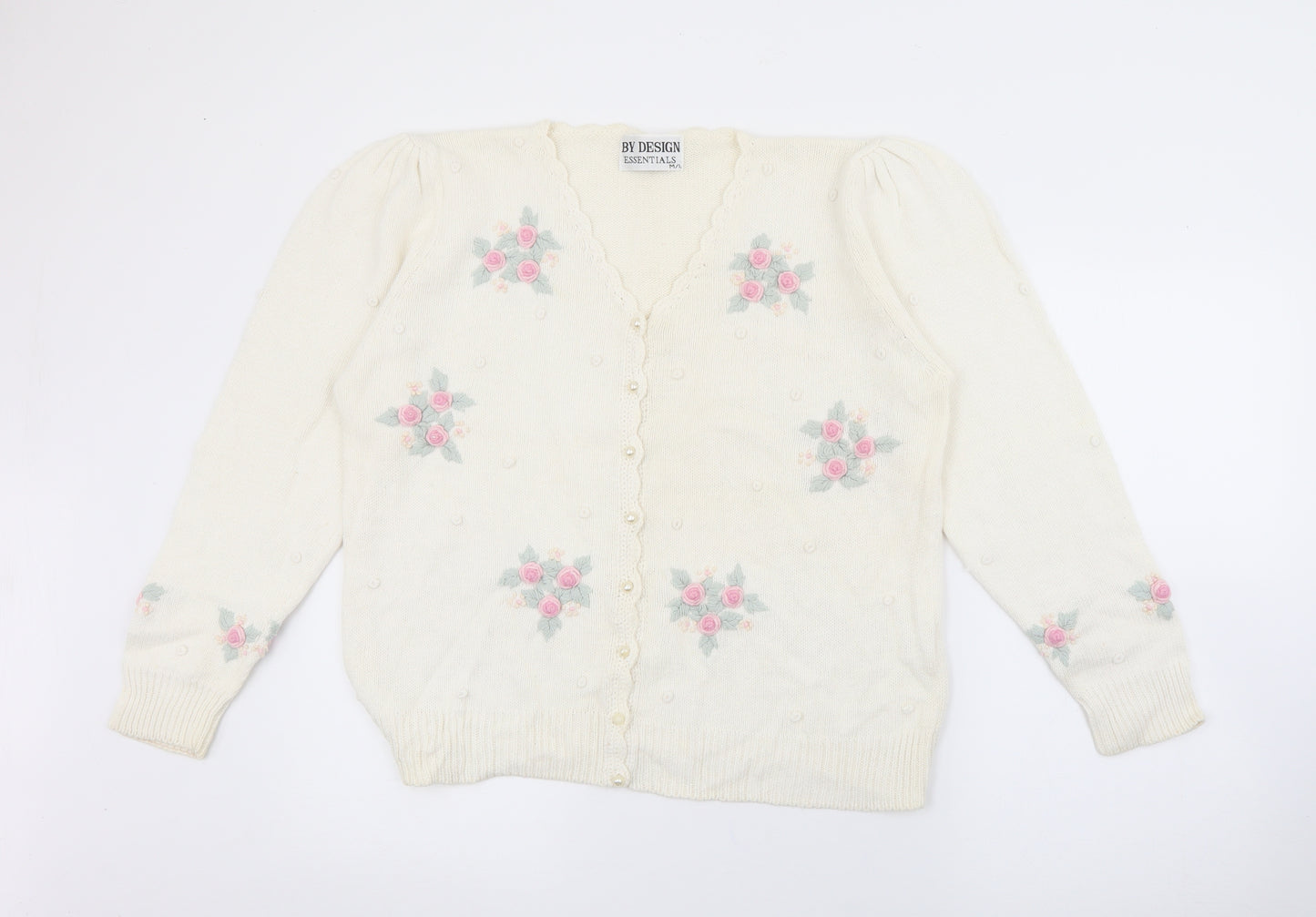 By Design Essentials Womens Ivory V-Neck  Ramie Cardigan Jumper Size M
