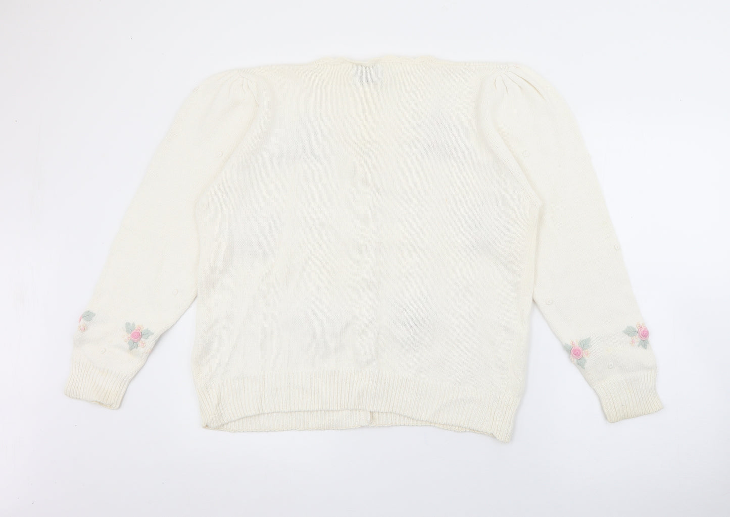 By Design Essentials Womens Ivory V-Neck  Ramie Cardigan Jumper Size M