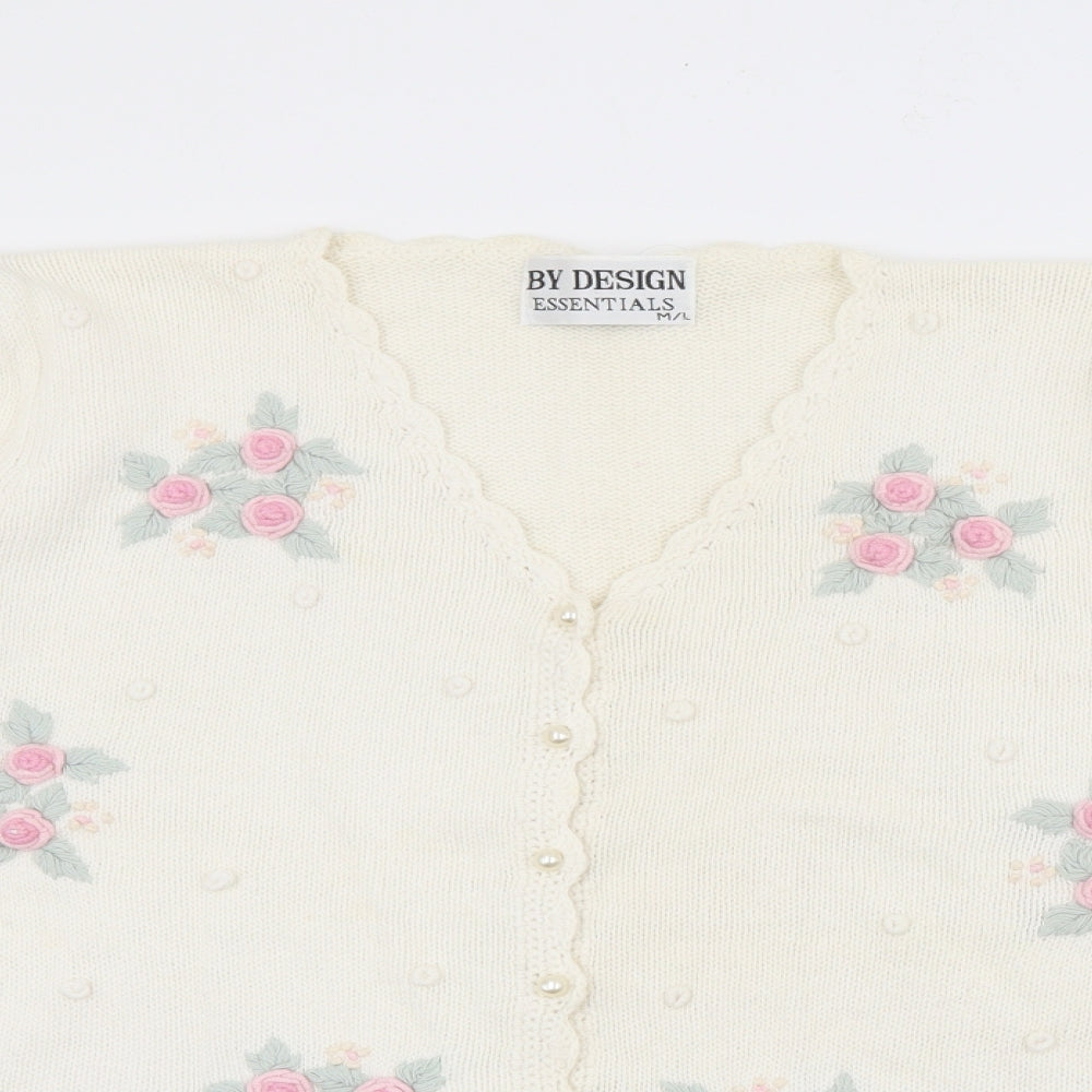 By Design Essentials Womens Ivory V-Neck  Ramie Cardigan Jumper Size M