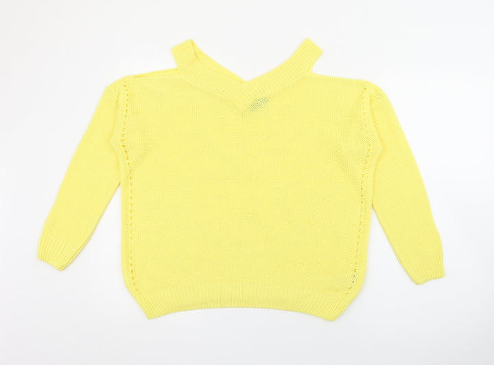 F&F Womens Yellow V-Neck Acrylic Pullover Jumper Size 10