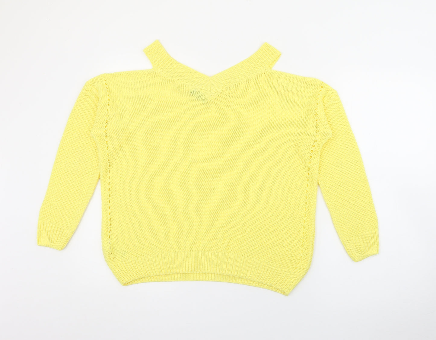 F&F Womens Yellow V-Neck  Acrylic Pullover Jumper Size 10