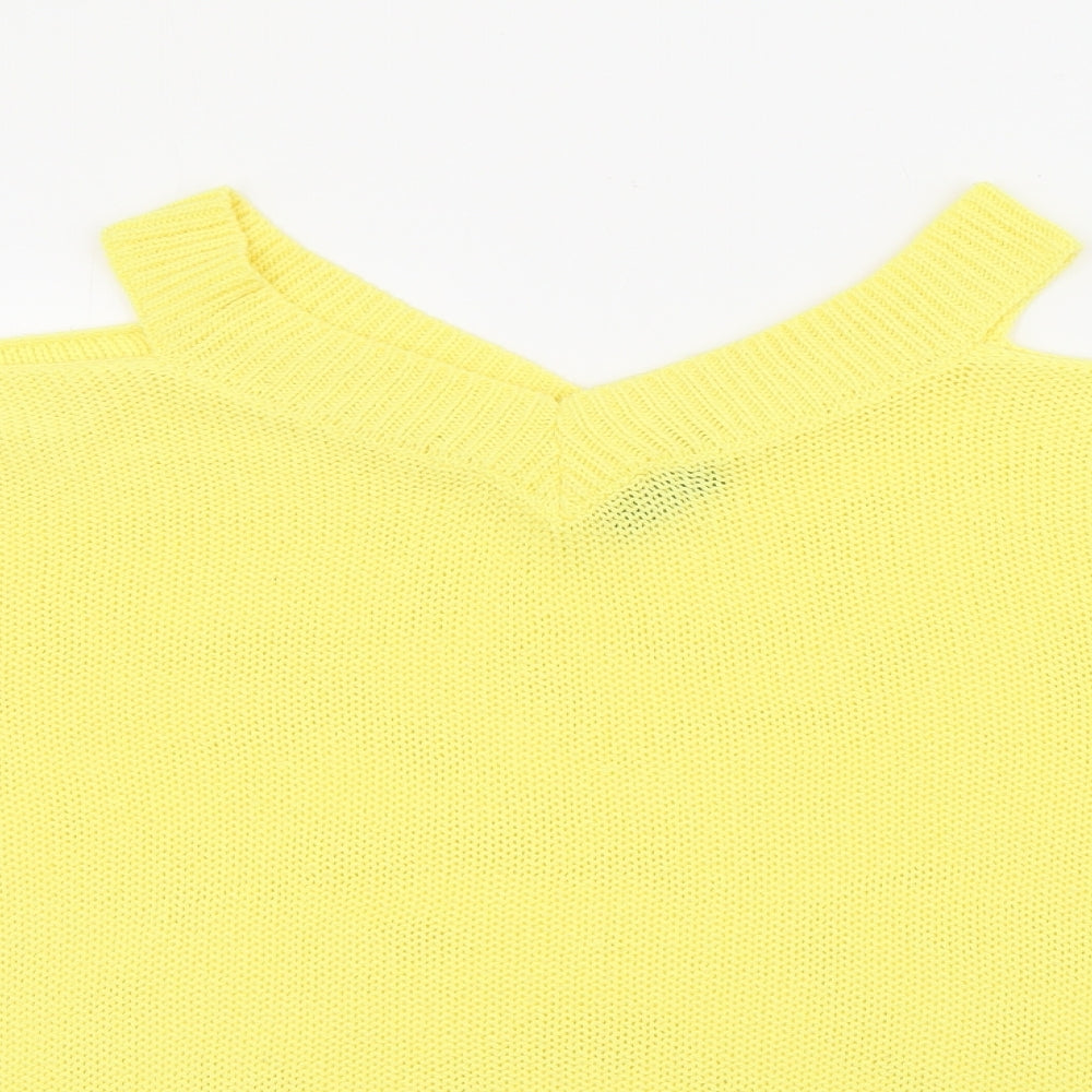 F&F Womens Yellow V-Neck  Acrylic Pullover Jumper Size 10