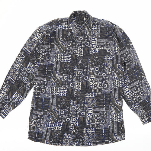 Living Mens Green Floral Polyester  Button-Up Size M Collared Button