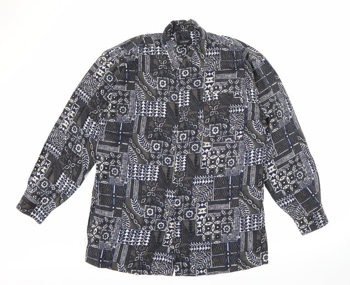 Living Mens Green Floral Polyester  Button-Up Size M Collared Button