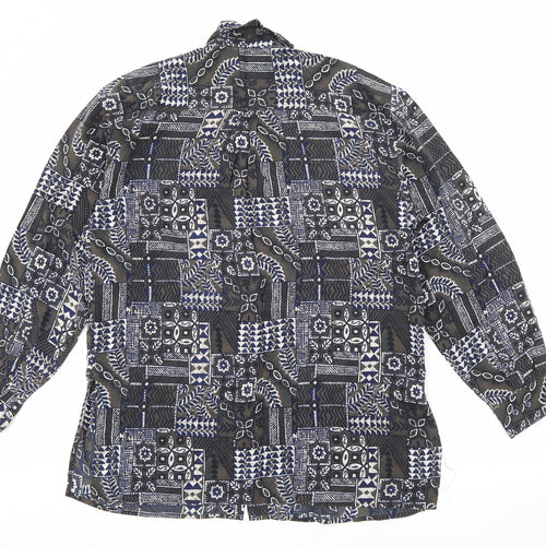 Living Mens Green Floral Polyester  Button-Up Size M Collared Button