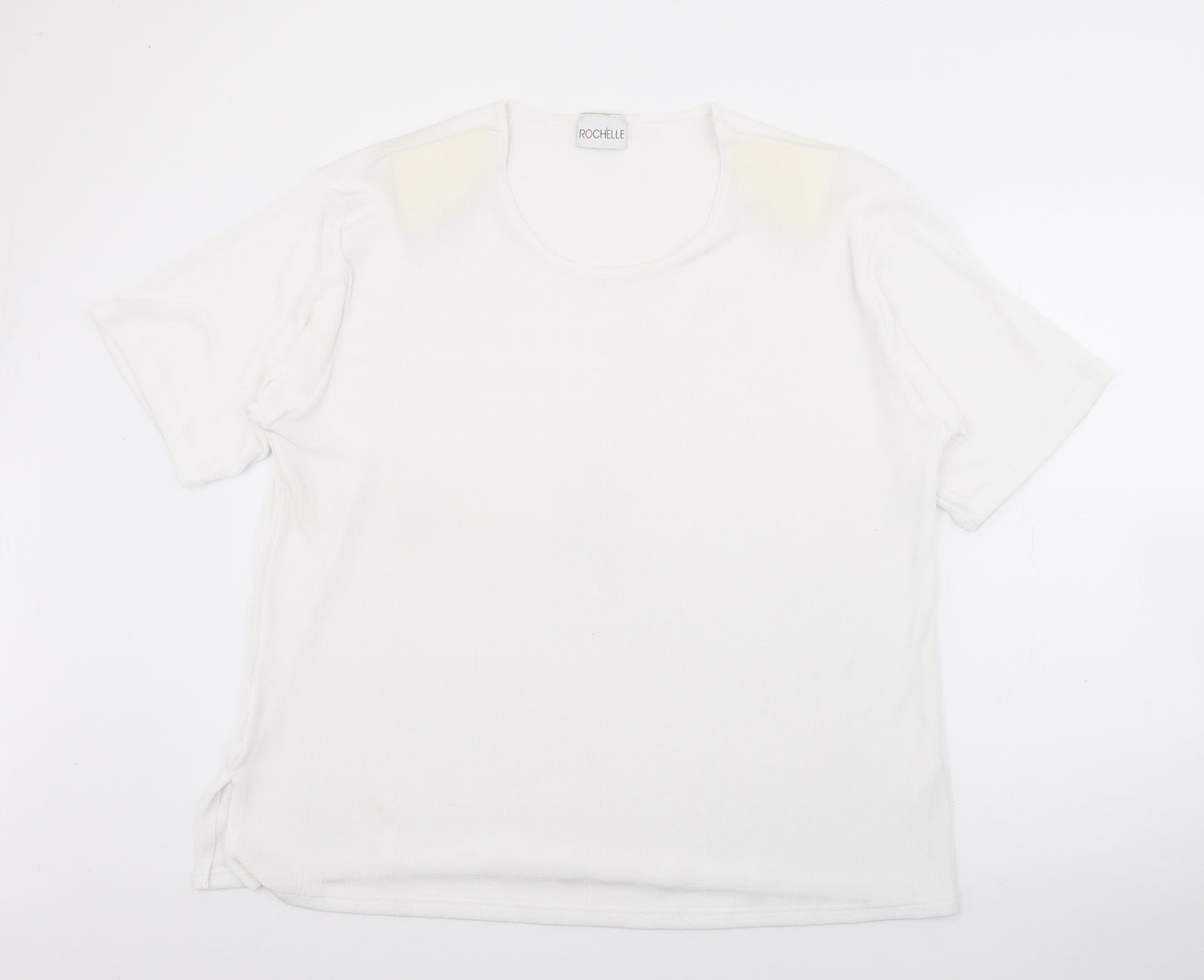 Rochelle Womens White Round Neck  Polyester Pullover Jumper Size 2XL