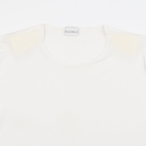 Rochelle Womens White Round Neck  Polyester Pullover Jumper Size 2XL