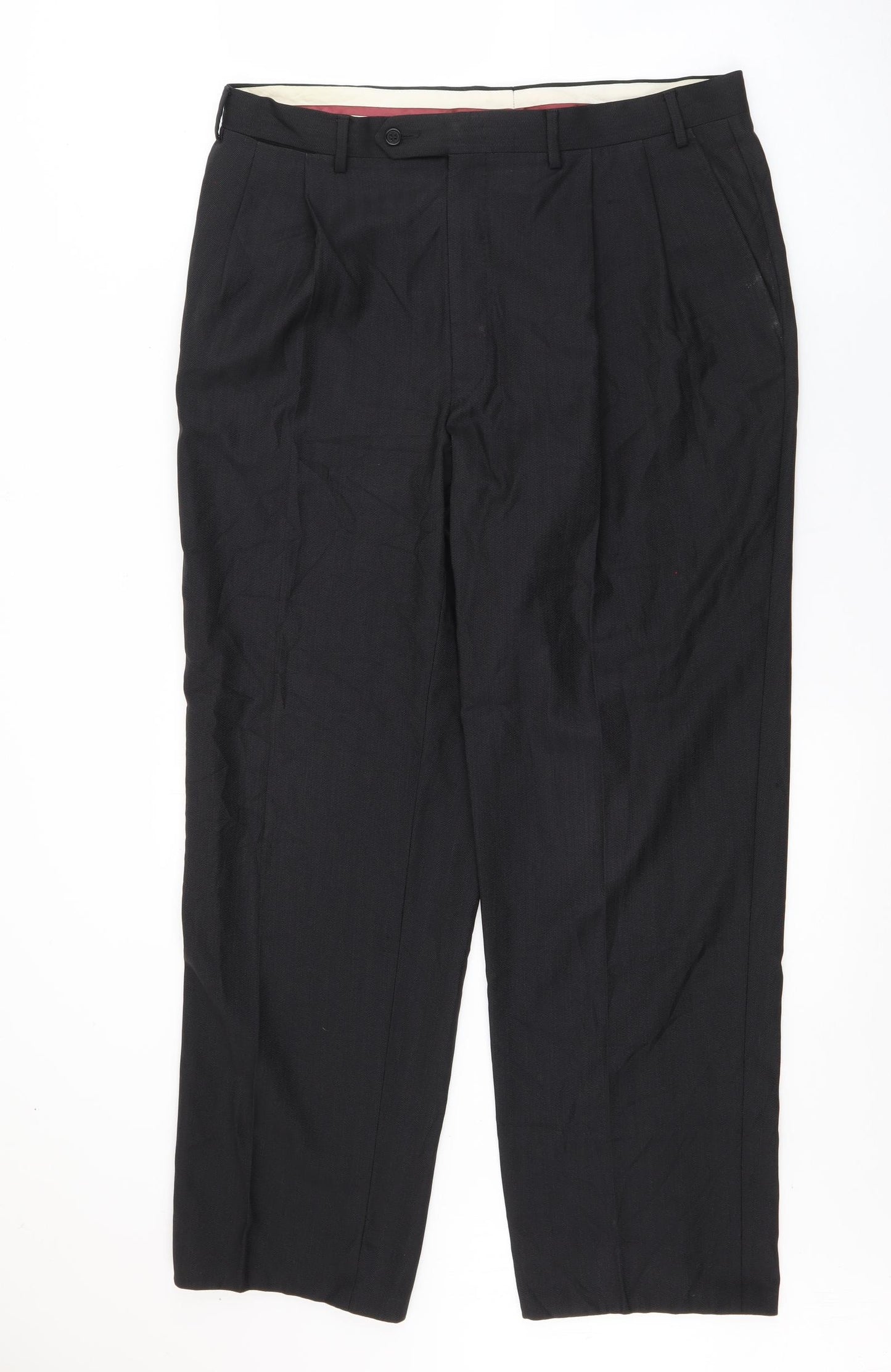 Pantalone Mens Black  Wool Trousers  Size 36 in L26 in Regular Zip