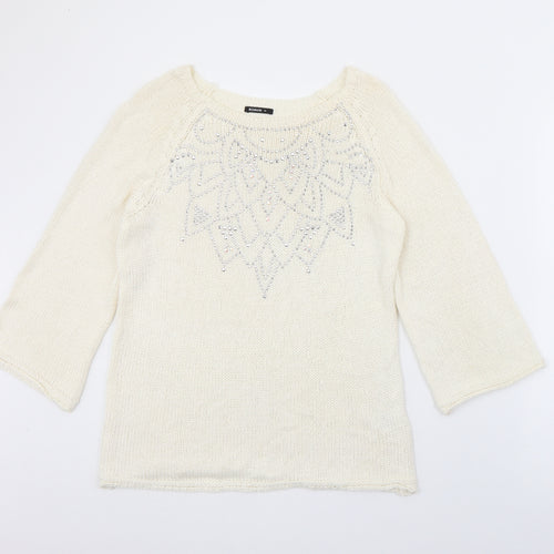 Roman Womens Ivory Crew Neck  Acrylic Pullover Jumper Size 16