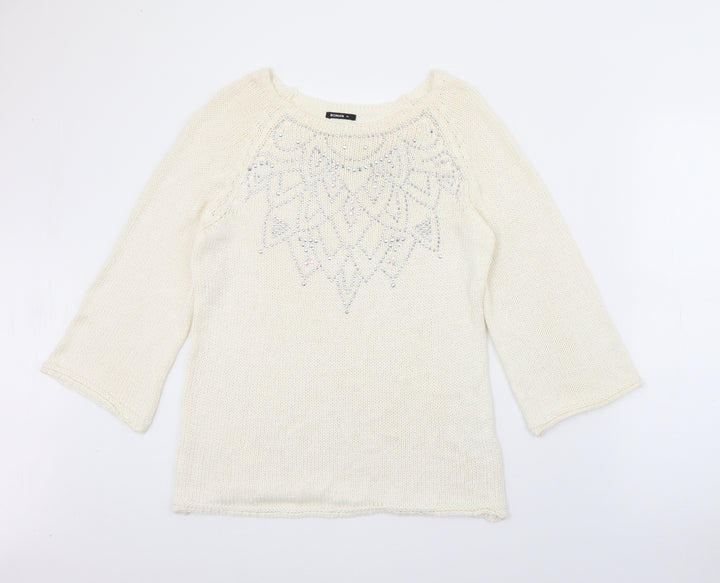 Roman Womens Ivory Crew Neck  Acrylic Pullover Jumper Size 16
