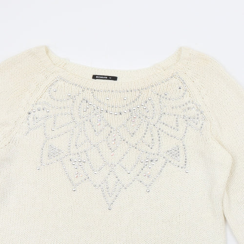 Roman Womens Ivory Crew Neck  Acrylic Pullover Jumper Size 16