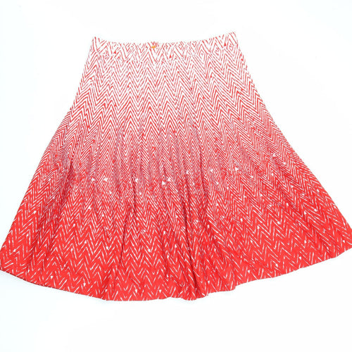 Preworn Womens Red Geometric Polyester Pleated Skirt Size 30 in   Zip