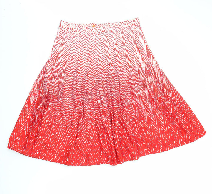 Preworn Womens Red Geometric Polyester Pleated Skirt Size 30 in   Zip